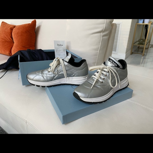 Authentic PRADA Silver Sneakers - Picture 3 of 8